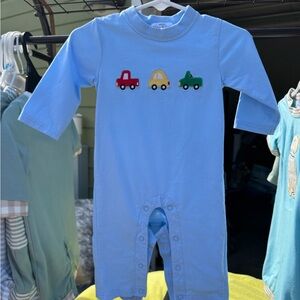 Blue Baby Romper with Car Appliques